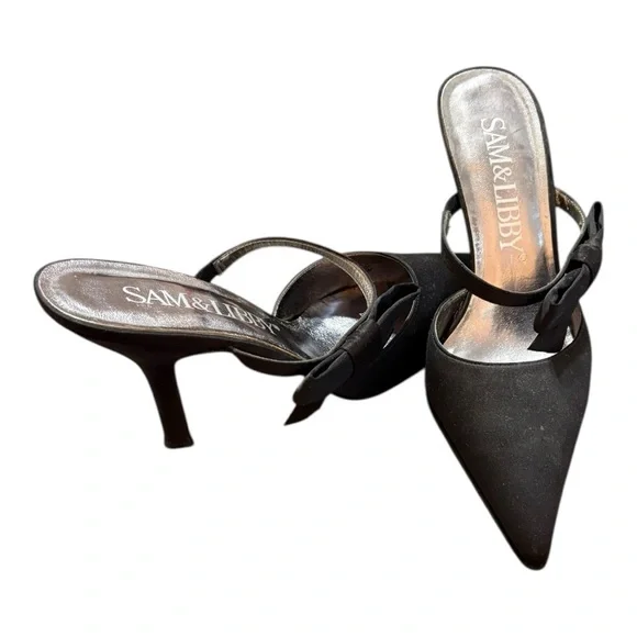 Sam & Libby Black Women's Heels with Bows in strap. Size 8.5 - Picture 5 of 9
